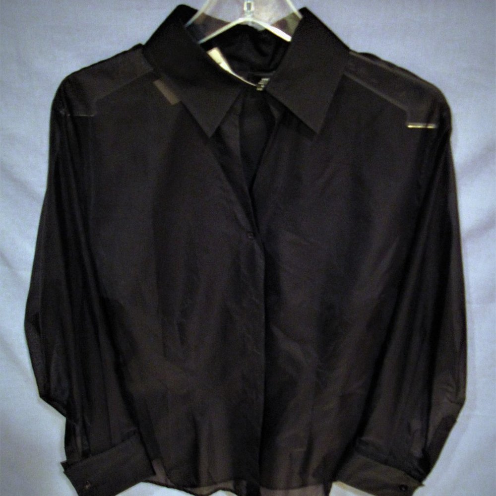 INC Sheer LS Silk Blouse, Button Front, 14W NWT